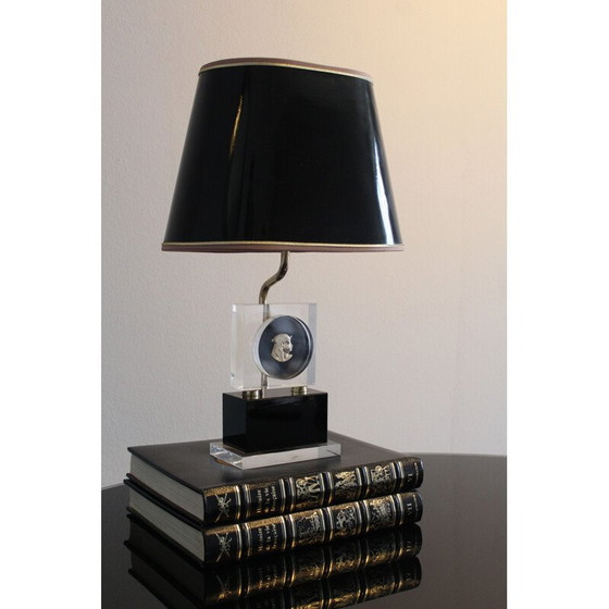 Image 1 of Lampe de table Vintage Hollywood Regency en laiton et plexiglas Maison Jansen 1970