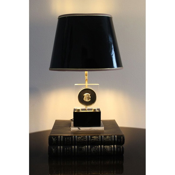 Image 1 of Lampe de table Vintage Hollywood Regency en laiton et plexiglas Maison Jansen 1970