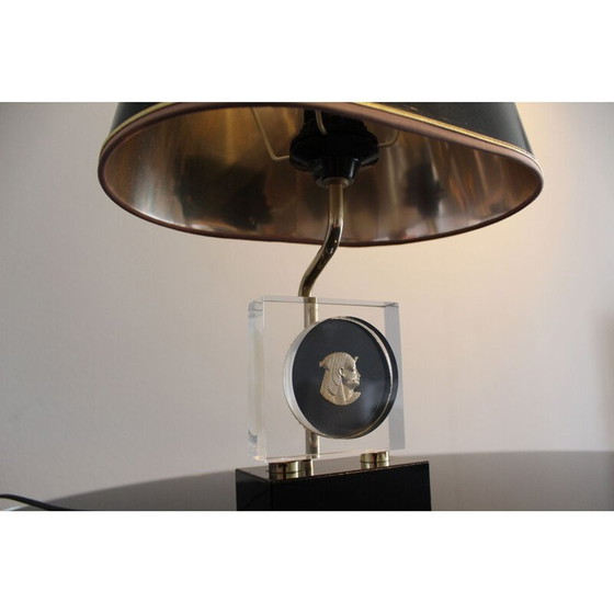 Image 1 of Lampe de table Vintage Hollywood Regency en laiton et plexiglas Maison Jansen 1970