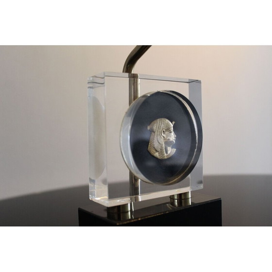 Image 1 of Lampe de table Vintage Hollywood Regency en laiton et plexiglas Maison Jansen 1970