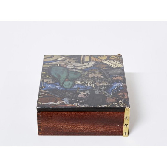 Image 1 of Boîte vintage en acajou et bois peint par Piero Fornasetti, Italie 1950