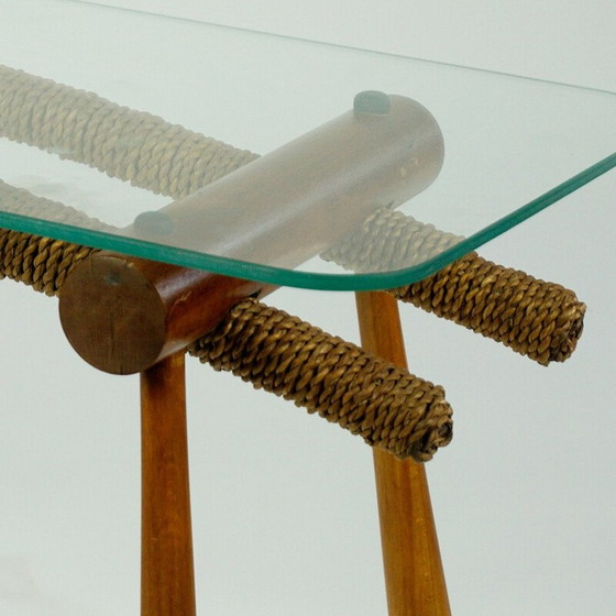 Image 1 of Table d'appoint en hêtre du milieu du siècle avec cordon et plateau en verre par Max Kment autrichien années 1950