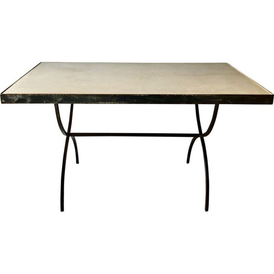 Image 1 of Table ou bureau vintage en fer forgé et ciment 1960