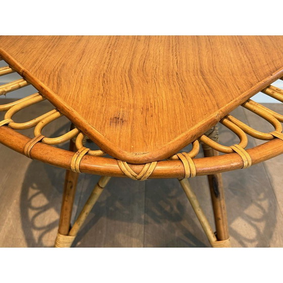 Image 1 of Table basse vintage en rotin trampoline, France 1950