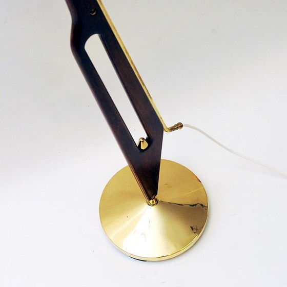 Image 1 of Lampadaire suédois vintage en laiton et teck par Hans Bergström pour Asea, années 1950
