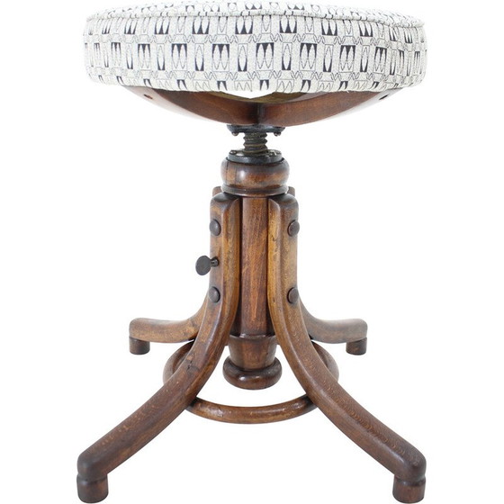 Image 1 of Tabouret de piano vintage en bois courbé et hêtre ,Tchécoslovaquie années 1930