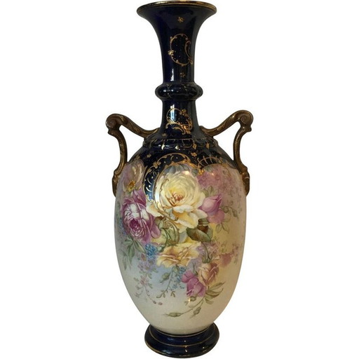 Vase vintage en porcelaine avec fleurs peintes à la main