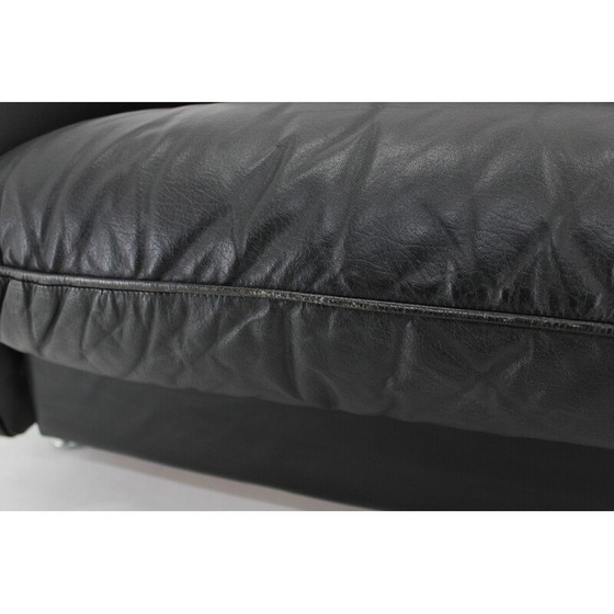 Image 1 of Canapé vintage 3 places en cuir noir, Italie 1970