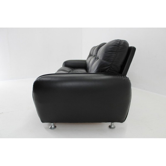 Image 1 of Canapé vintage 3 places en cuir noir, Italie 1970