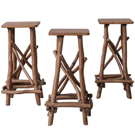 Tabouret de bar vintage en bois, Belgique 1970