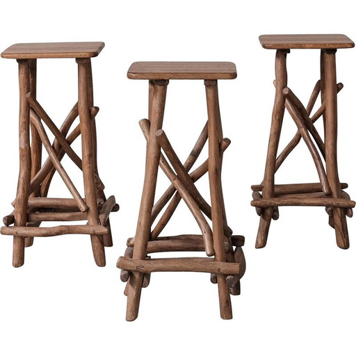 Tabouret de bar vintage en bois, Belgique 1970