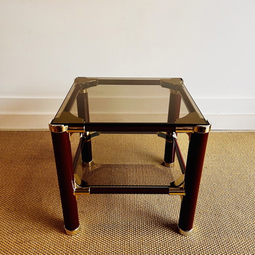 Table d'appoint design italienne avec verre fumé 1980