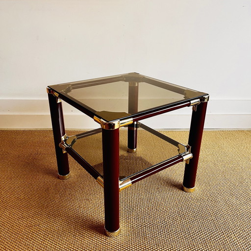 Table d'appoint design italienne avec verre fumé 1980