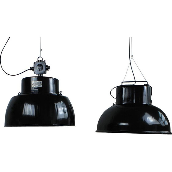 Image 1 of Lampe suspendue industrielle vintage en fer noir, 1960