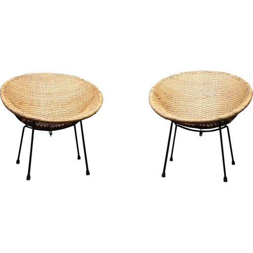 Paire de fauteuils Cocktail en osier, Allemagne 1960