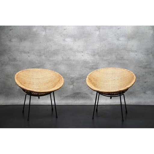 Paire de fauteuils Cocktail en osier, Allemagne 1960