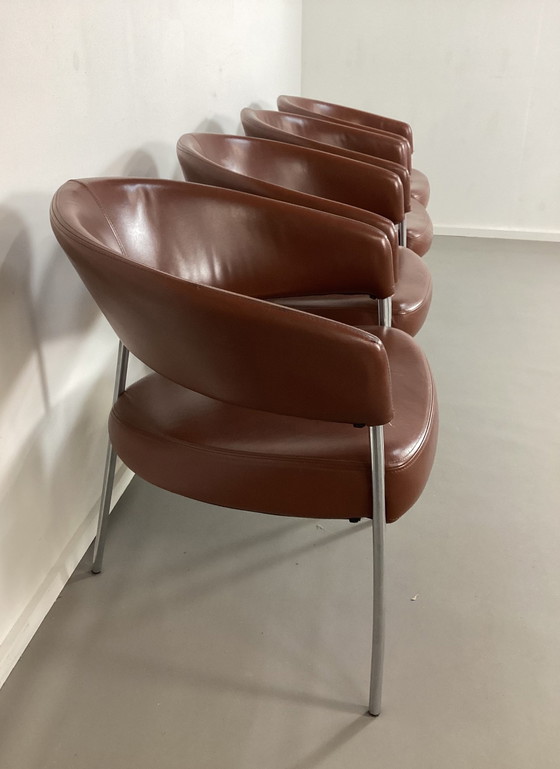 Image 1 of 4 Lederen Tripod Moderne Design Stoelen Cognac Leer