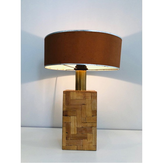 Image 1 of Lampe vintage en marqueterie de paille, 1950