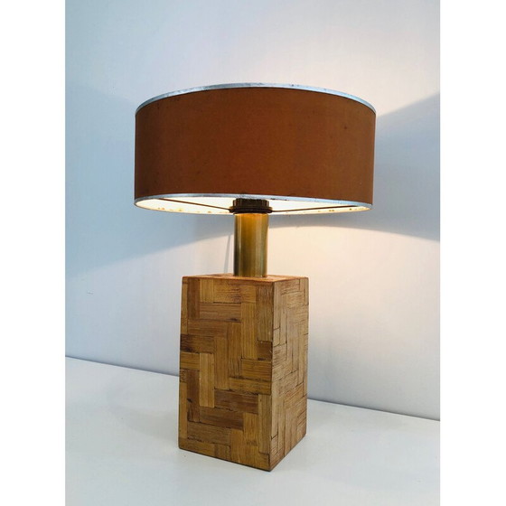Image 1 of Lampe vintage en marqueterie de paille, 1950