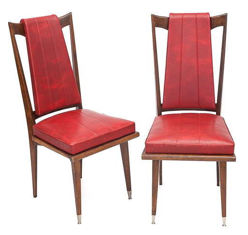 Paire De Chaises Art Déco Rouges, 1950