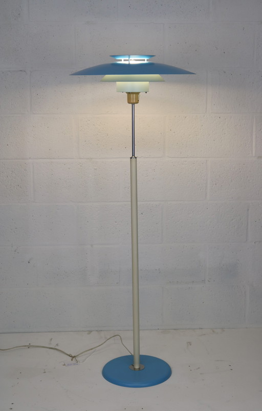 Lampadaire moderne danois avec abat-jour bleu et blanc - Danemark 80's