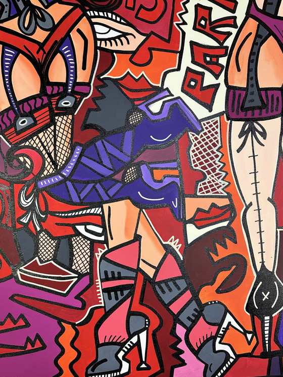 Image 1 of Peinture Acrylique et Posca sur Toile "Moulin Rouge" Art Contemporain par Red Dito