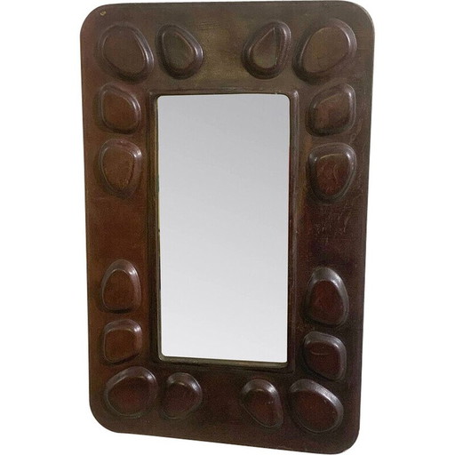 Miroir hongrois en cuir du milieu du siècle dernier, 1960