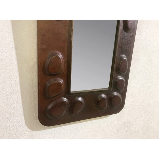 Image 1 of Miroir hongrois en cuir du milieu du siècle dernier, 1960