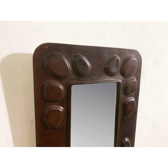 Image 1 of Miroir hongrois en cuir du milieu du siècle dernier, 1960