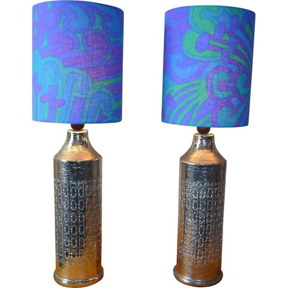 Image 1 of Paire de lampes de table vintage en céramique émaillée par Bitossi pour Bergbom, Suède 1960