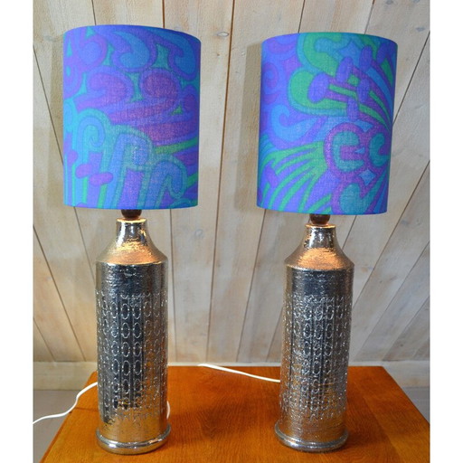 Paire de lampes de table vintage en céramique émaillée par Bitossi pour Bergbom, Suède 1960