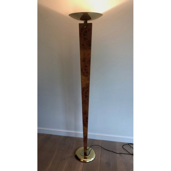 Image 1 of Lampadaire vintage en bois et métal doré, 1970