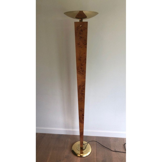 Image 1 of Lampadaire vintage en bois et métal doré, 1970