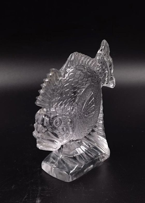 Image 1 of Statuette Figurine Poisson Art Déco Verre Moulé Pressé Signé Ferjac France Années 1920 1930