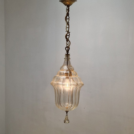 Image 1 of Lanterne vintage en cristal taillé et laiton, Italie 1920