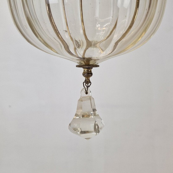 Image 1 of Lanterne vintage en cristal taillé et laiton, Italie 1920