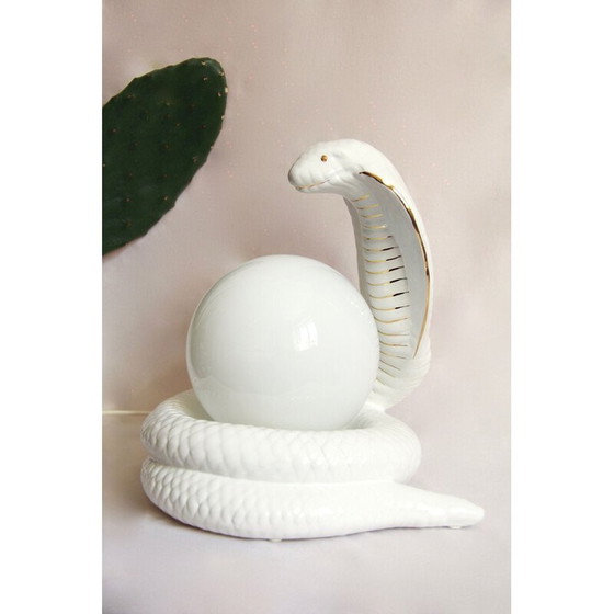 Image 1 of Lampe vintage en céramique serpent cobra par Avobin, Italie, années 1970