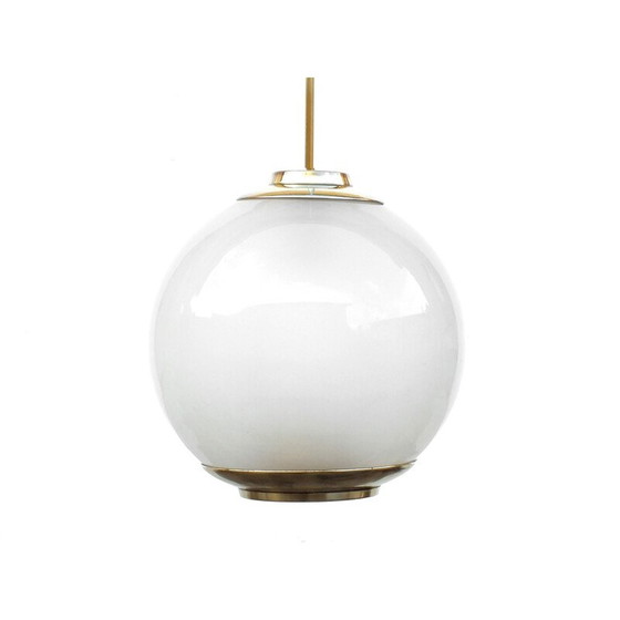 Image 1 of Paire de lampes suspendues Ls2 en verre au lait et laiton par Azucena Luigi pour Caccia Dominioni, Italie 1952