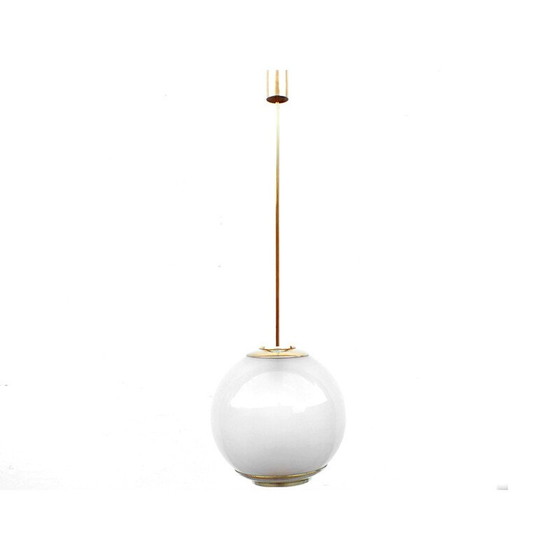 Image 1 of Paire de lampes suspendues Ls2 en verre au lait et laiton par Azucena Luigi pour Caccia Dominioni, Italie 1952