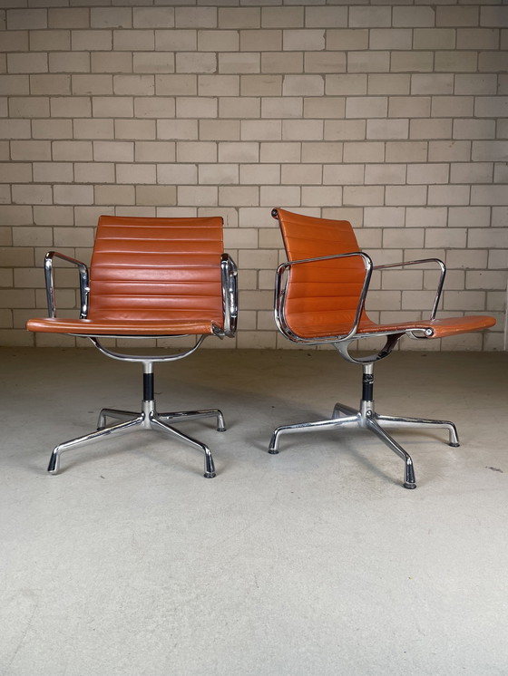 Image 1 of 2X Vitra Eames Ea 108 Chair Cuir Cognac