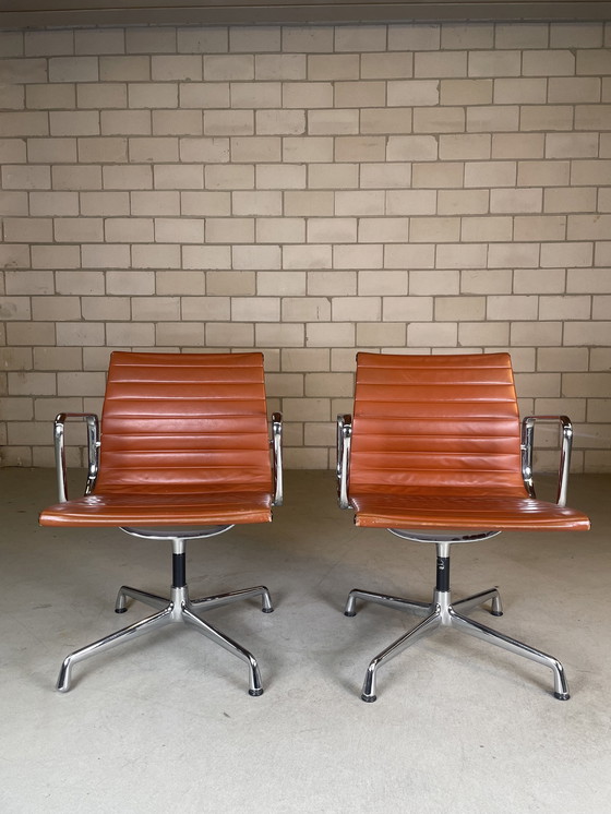 Image 1 of 2X Vitra Eames Ea 108 Chair Cuir Cognac