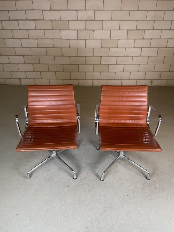 Image 1 of 2X Vitra Eames Ea 108 Chair Cuir Cognac