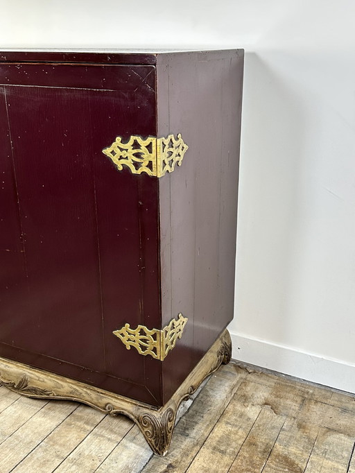 Meuble Buffet En Bois Laqué Et Laiton 1950'S