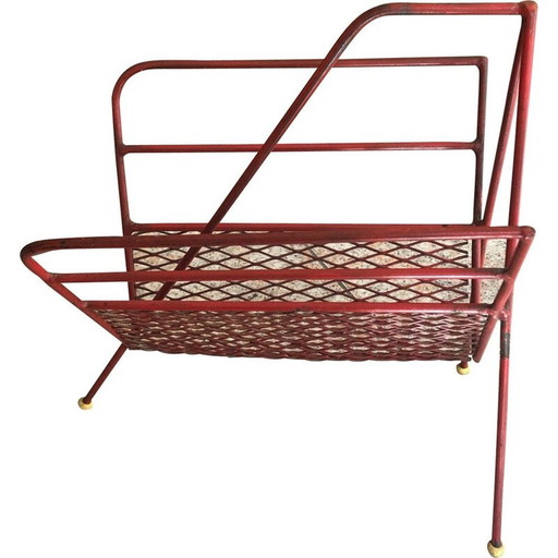 Porte-revues vintage en métal rouge 1950