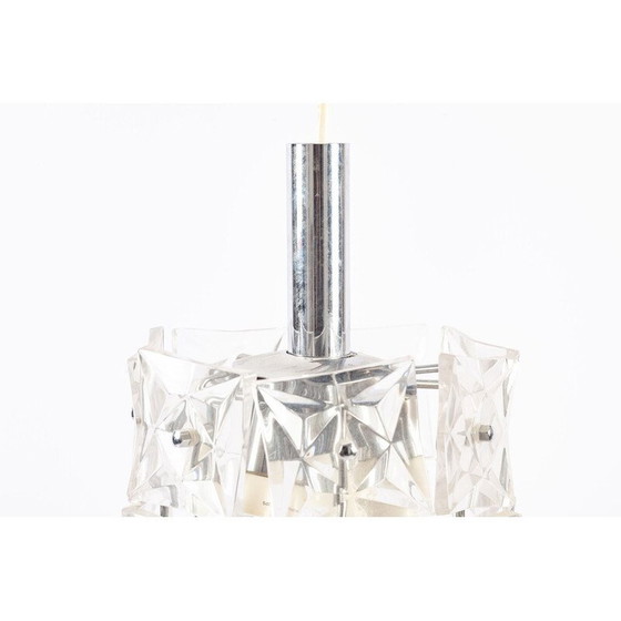 Image 1 of Lampe suspendue vintage en verre de cristal et métal, Allemagne 1960