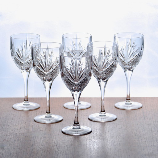 6x  Verres À Vin Anciens En Cristal Ciselé