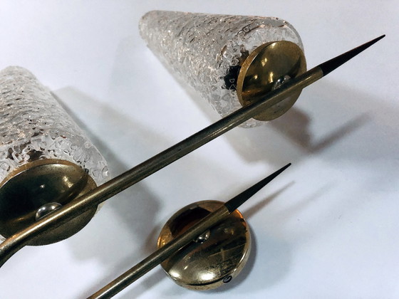 Image 1 of Applique Double Vintage • Laiton, Acier & Verre • 1950