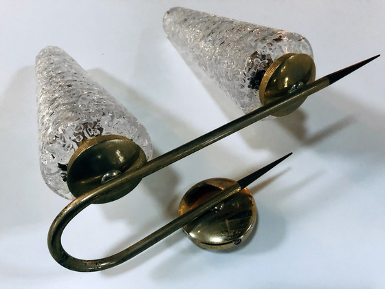 Image 1 of Applique Double Vintage • Laiton, Acier & Verre • 1950