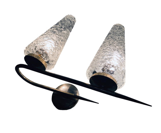 Image 1 of Applique Double Vintage • Laiton, Acier & Verre • 1950