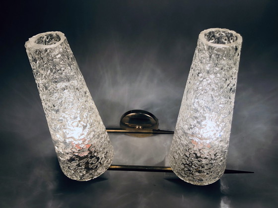 Image 1 of Applique Double Vintage • Laiton, Acier & Verre • 1950